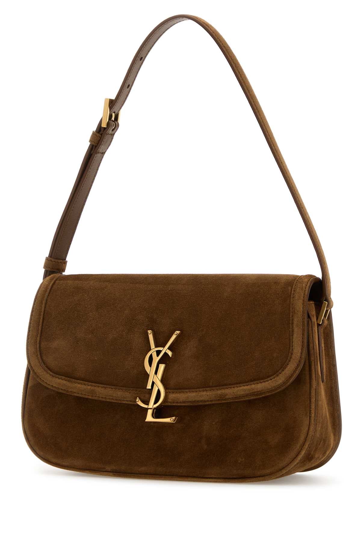 Saint Laurent Women Brown Suede Solferino Shoulder Bag