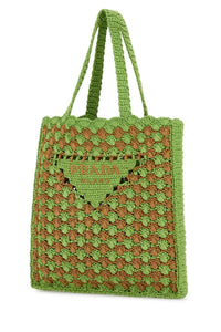 Prada Women Two-Tone Raffia Shopping Bag
