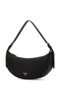Prada Women Black Leather Large Prada Demi-Lune Crossbody Bag