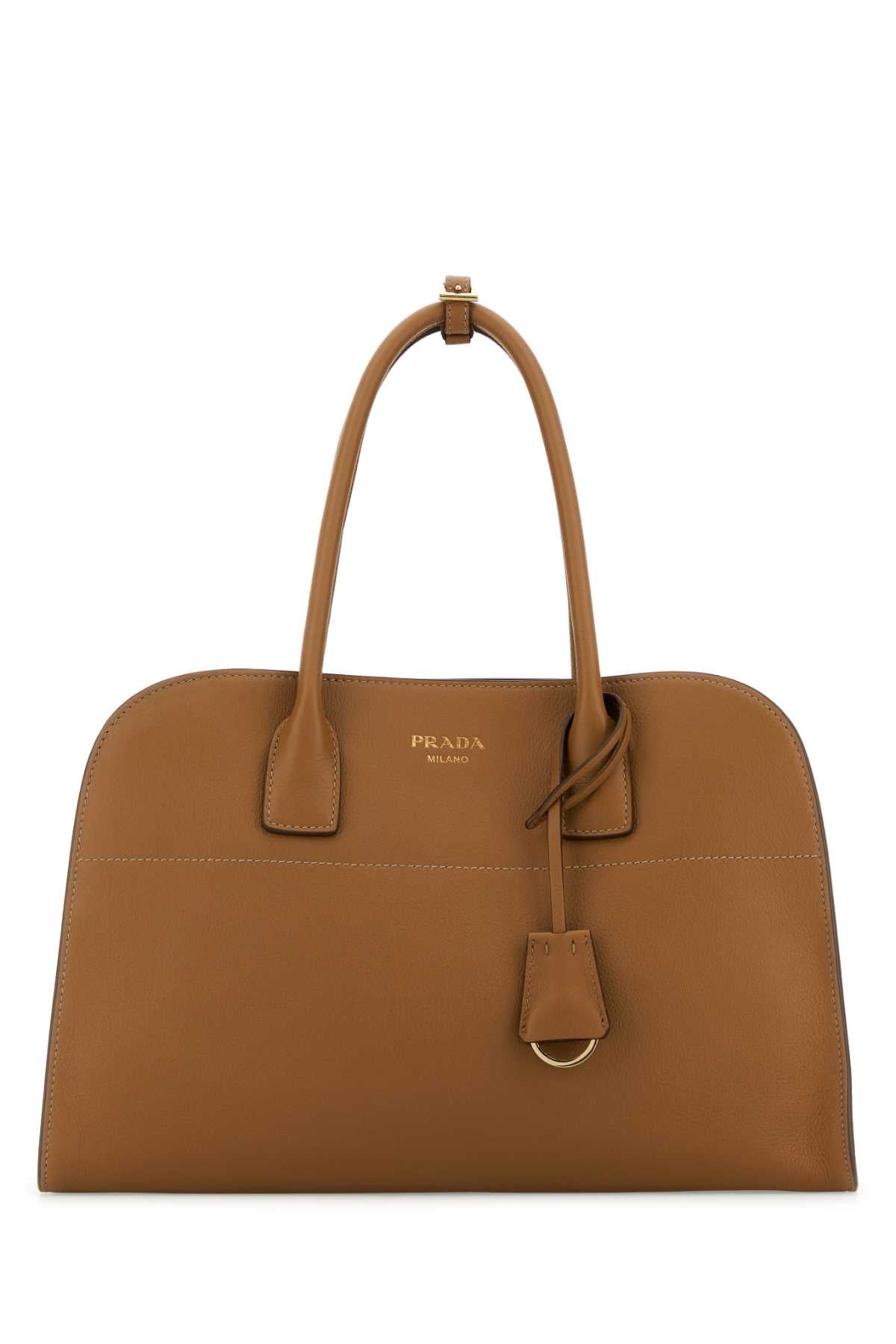 Prada Women Camel Leather Medium Shopping Bag