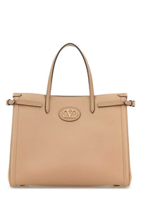 Valentino Garavani Women Beige Leather Vlogo Signature Shopping Bag