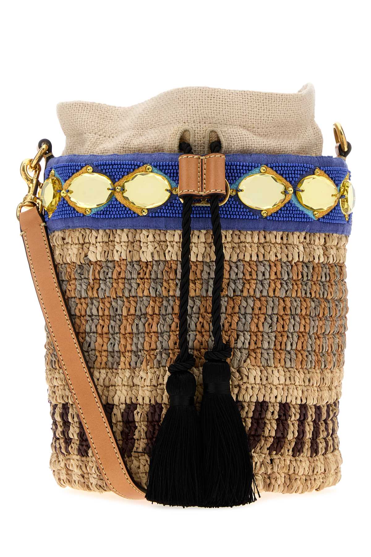 VALENTINO GARAVANI Valentino Garavani Women Embroidered Raffia Vlogo Signature Bucket Bag
