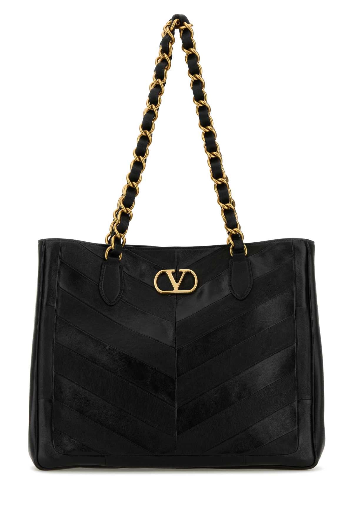VALENTINO GARAVANI Valentino Garavani Women Black Leather Laseine Shopping Bag
