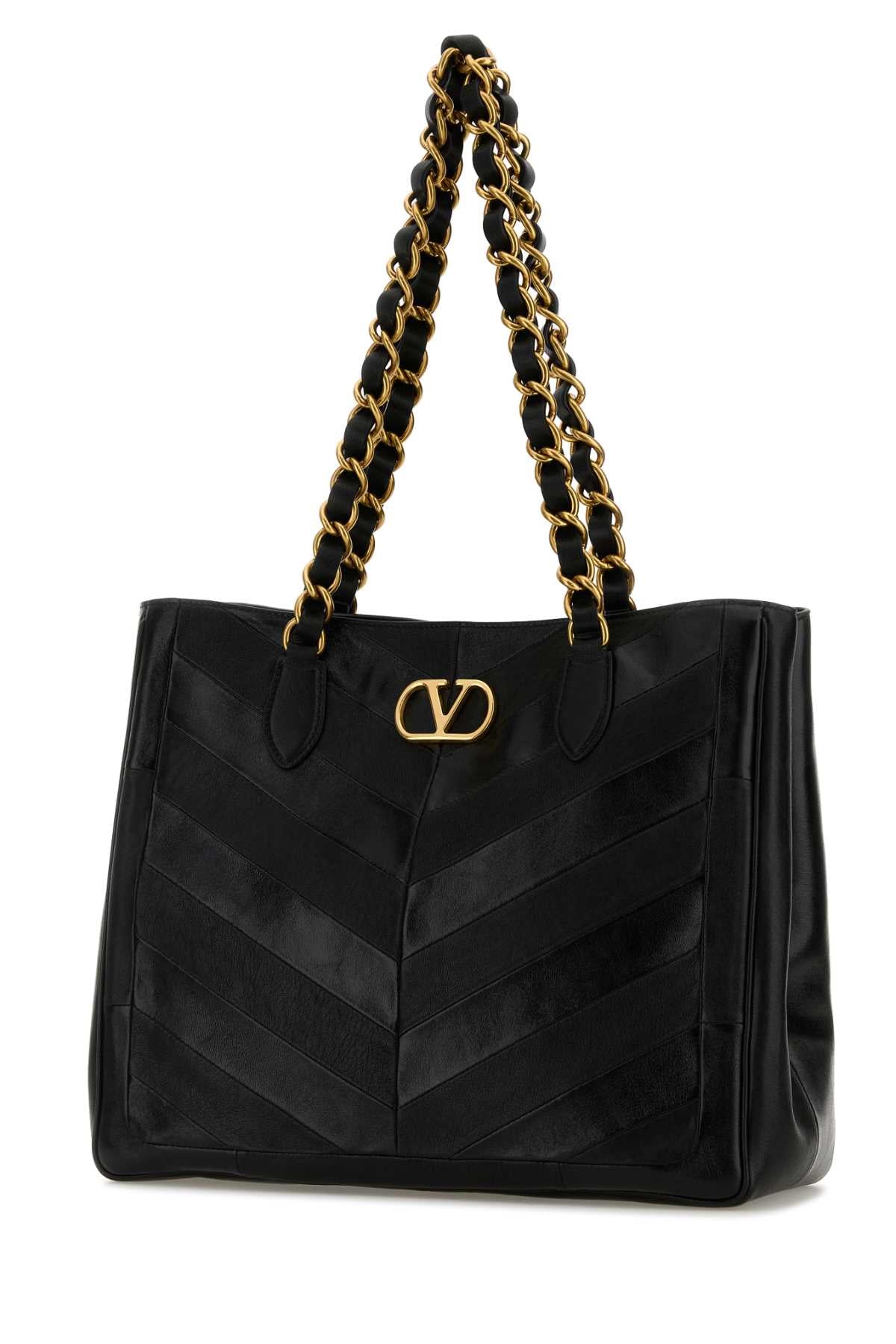 VALENTINO GARAVANI Valentino Garavani Women Black Leather Laseine Shopping Bag