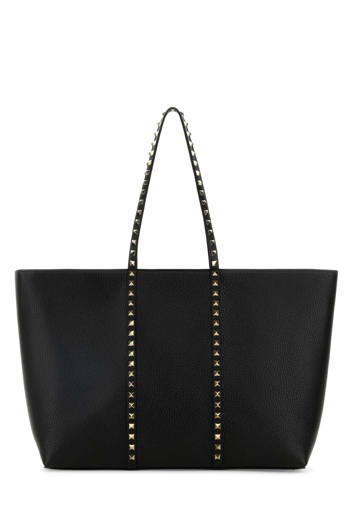 VALENTINO GARAVANI Valentino Garavani Women Black Leather Medium Rockstud Shopping Bag