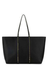 VALENTINO GARAVANI Valentino Garavani Women Black Leather Medium Rockstud Shopping Bag