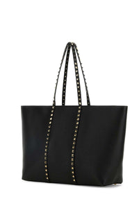 VALENTINO GARAVANI Valentino Garavani Women Black Leather Medium Rockstud Shopping Bag