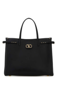 Valentino Garavani Women Black Leather Vlogo Signature Shopping Bag