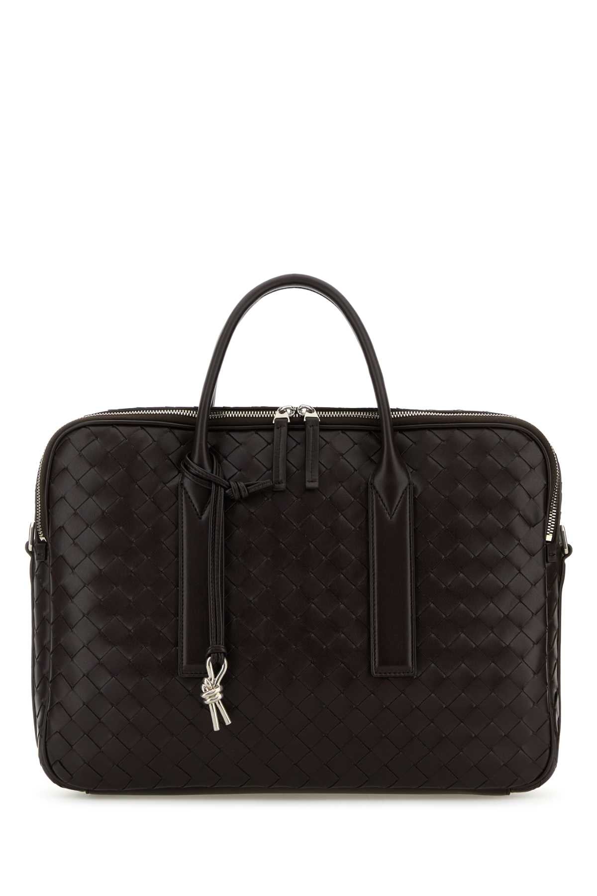 Bottega Veneta Men Dark Brown Leather Getaway Briefcase