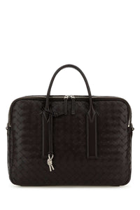 Bottega Veneta Men Dark Brown Leather Getaway Briefcase