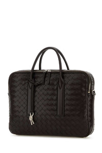 Bottega Veneta Men Dark Brown Leather Getaway Briefcase