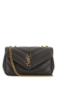 Saint Laurent Women Dark Grey Leather Small Loulou Shoulder Bag