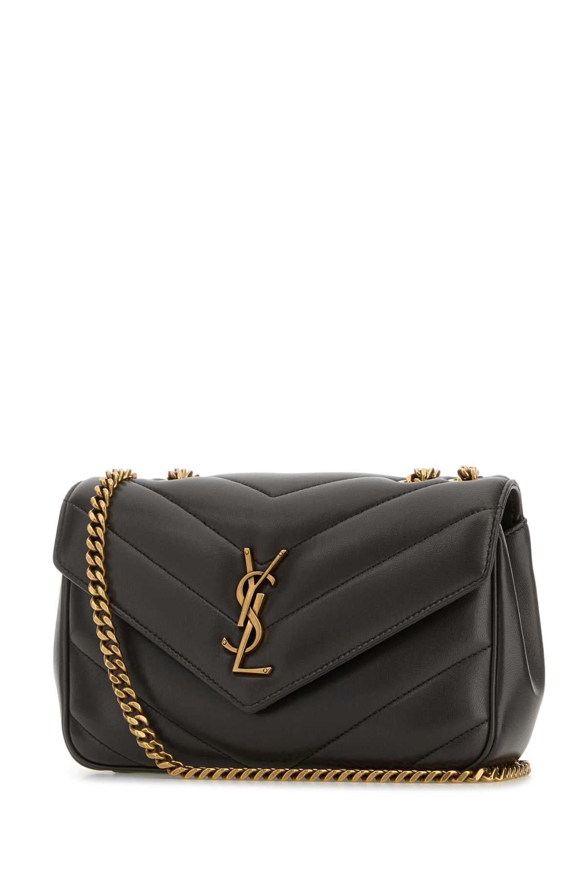 Saint Laurent Women Dark Grey Leather Small Loulou Shoulder Bag