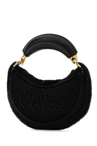 CHLOE Chloe Women Black Raffia Mini Summer Banana Handbag