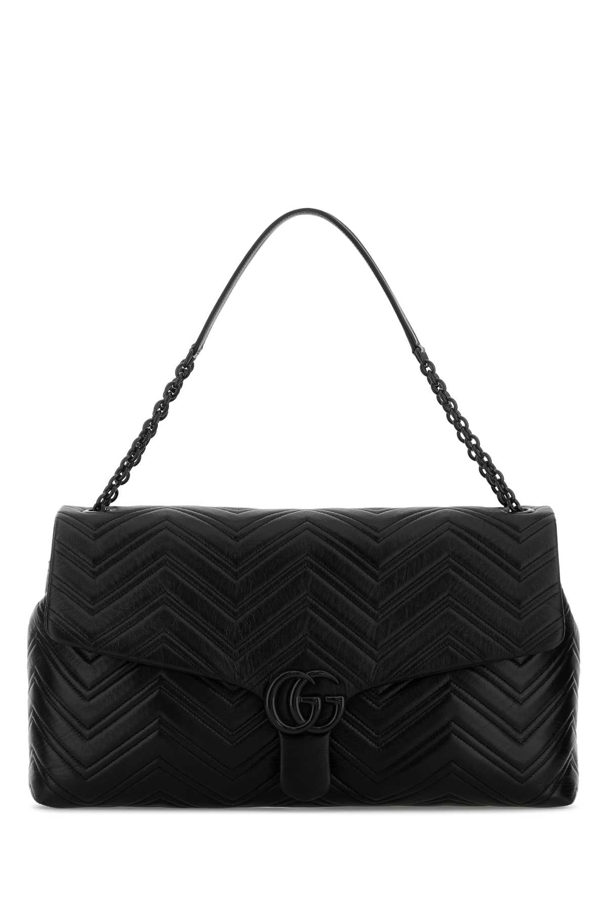 Gucci Women Black Leather Maxi Gg Marmont Shoulder Bag