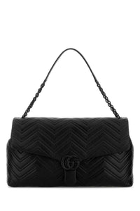 Gucci Women Black Leather Maxi Gg Marmont Shoulder Bag