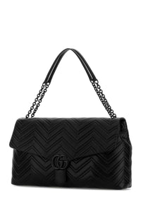 Gucci Women Black Leather Maxi Gg Marmont Shoulder Bag