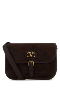 Valentino Garavani Men Brown Suede Antibes Crossbody Bag