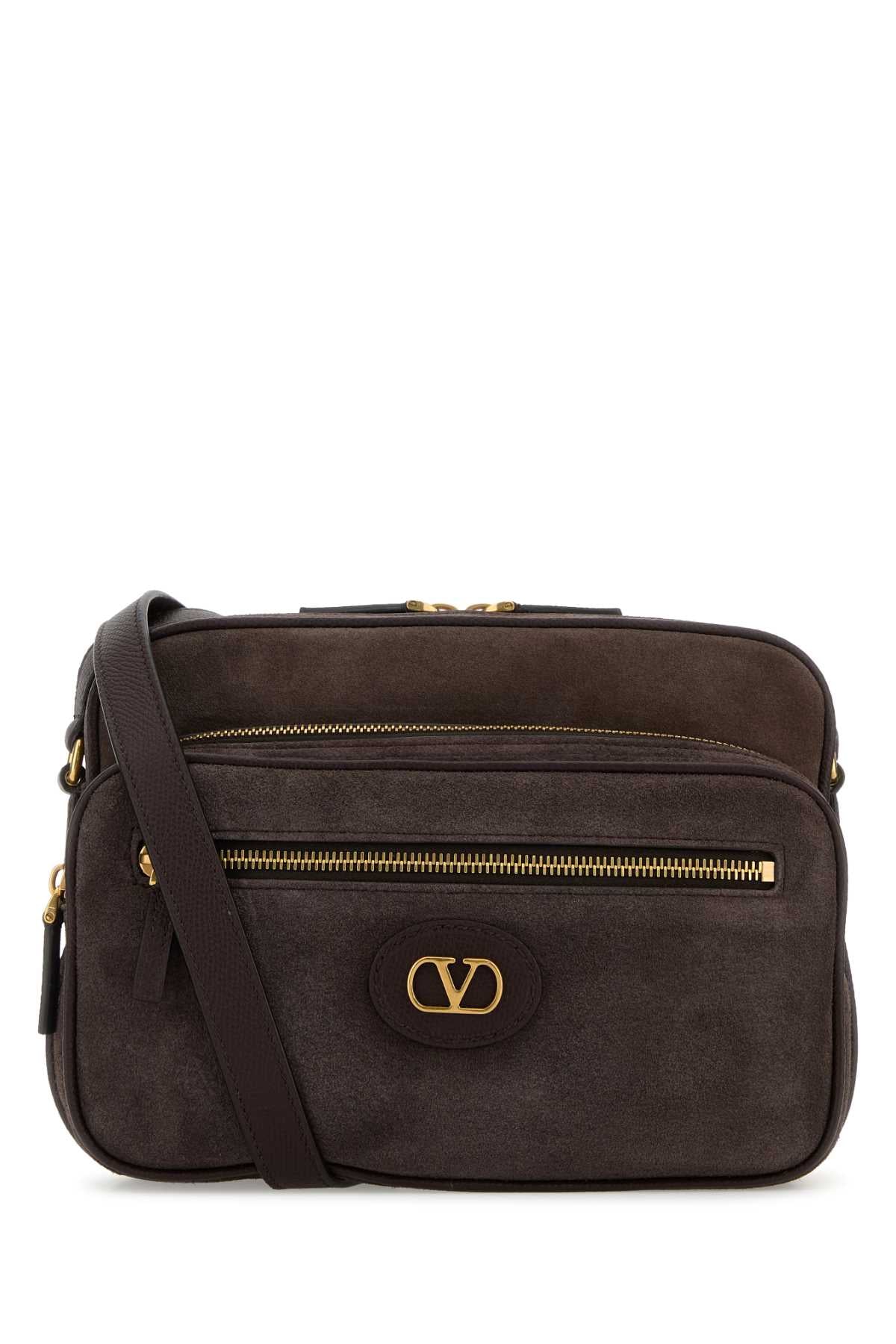 Valentino Garavani Men Dark Brown Suede Antibes Crossbody Bag