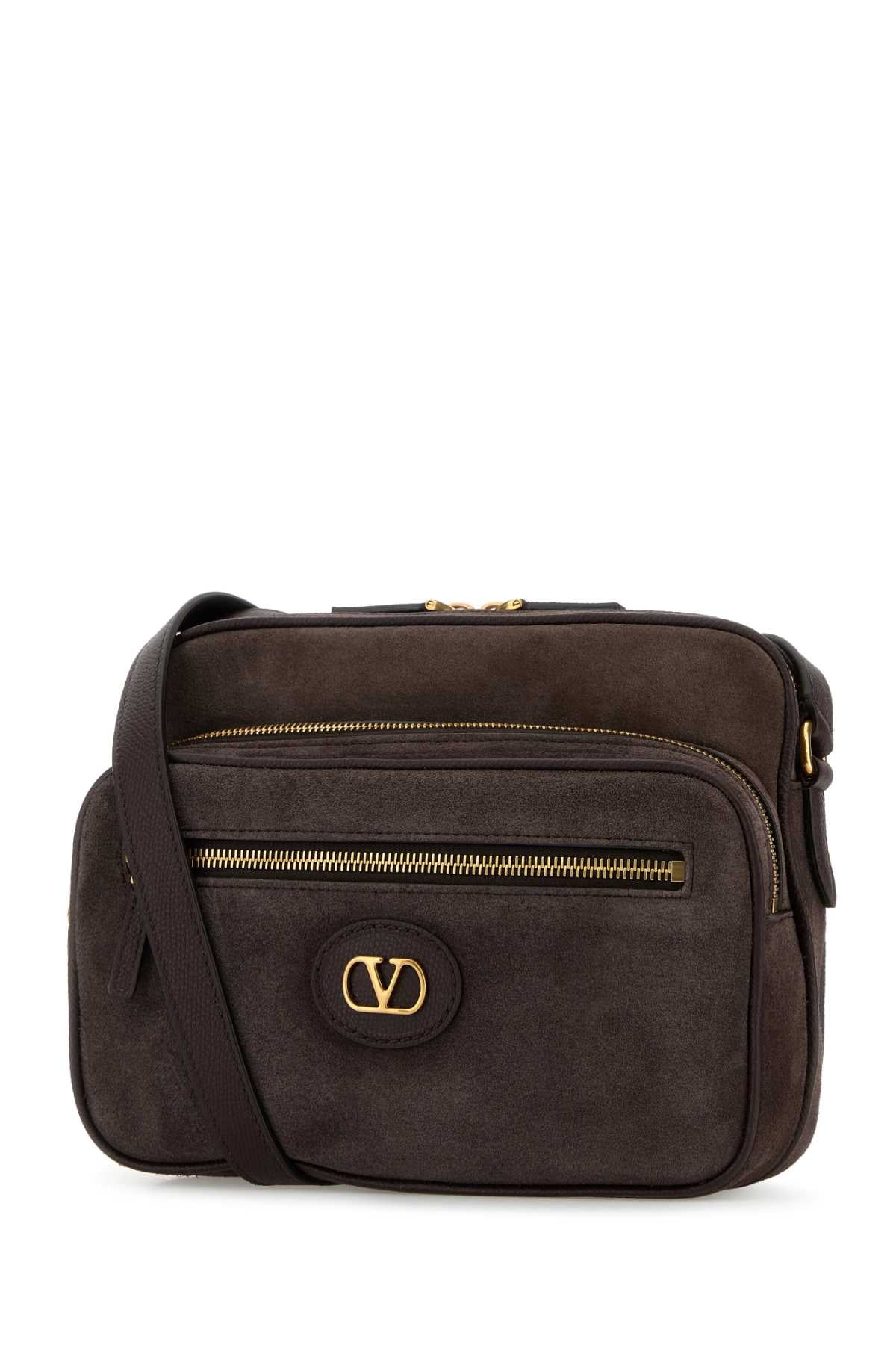 Valentino Garavani Men Dark Brown Suede Antibes Crossbody Bag