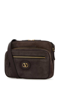 Valentino Garavani Men Dark Brown Suede Antibes Crossbody Bag