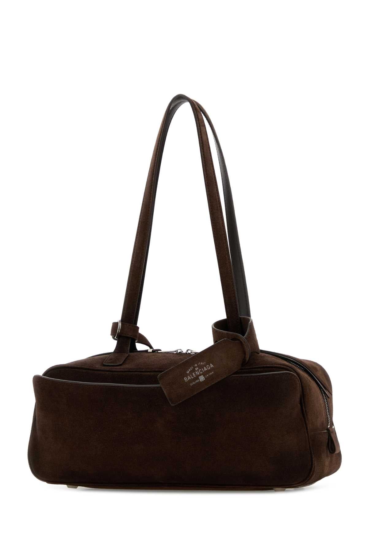 BALENCIAGA Balenciaga Women Dark Brown Suede Small Carrie Shoulder Bag