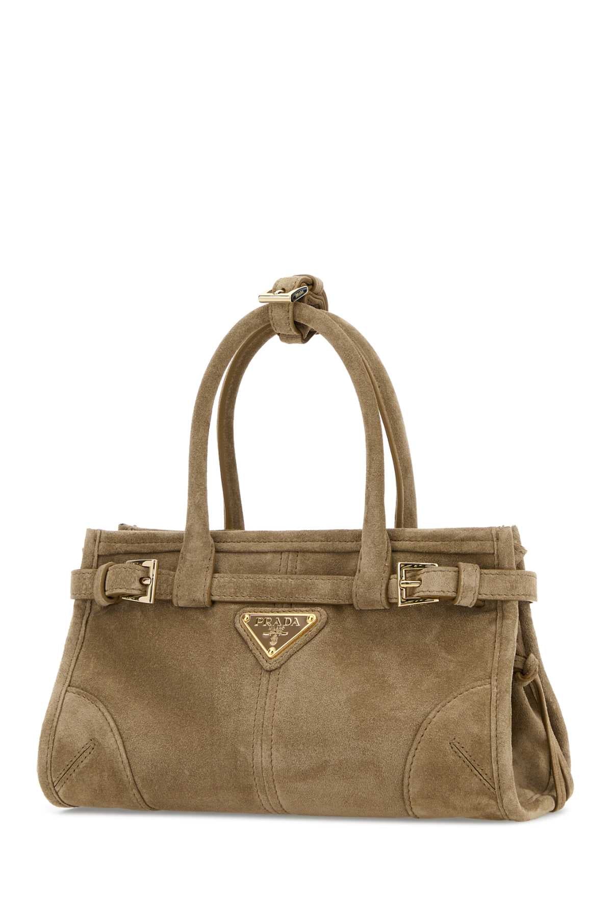 Prada Women Sand Suede Mini Prada Bonnie Handbag
