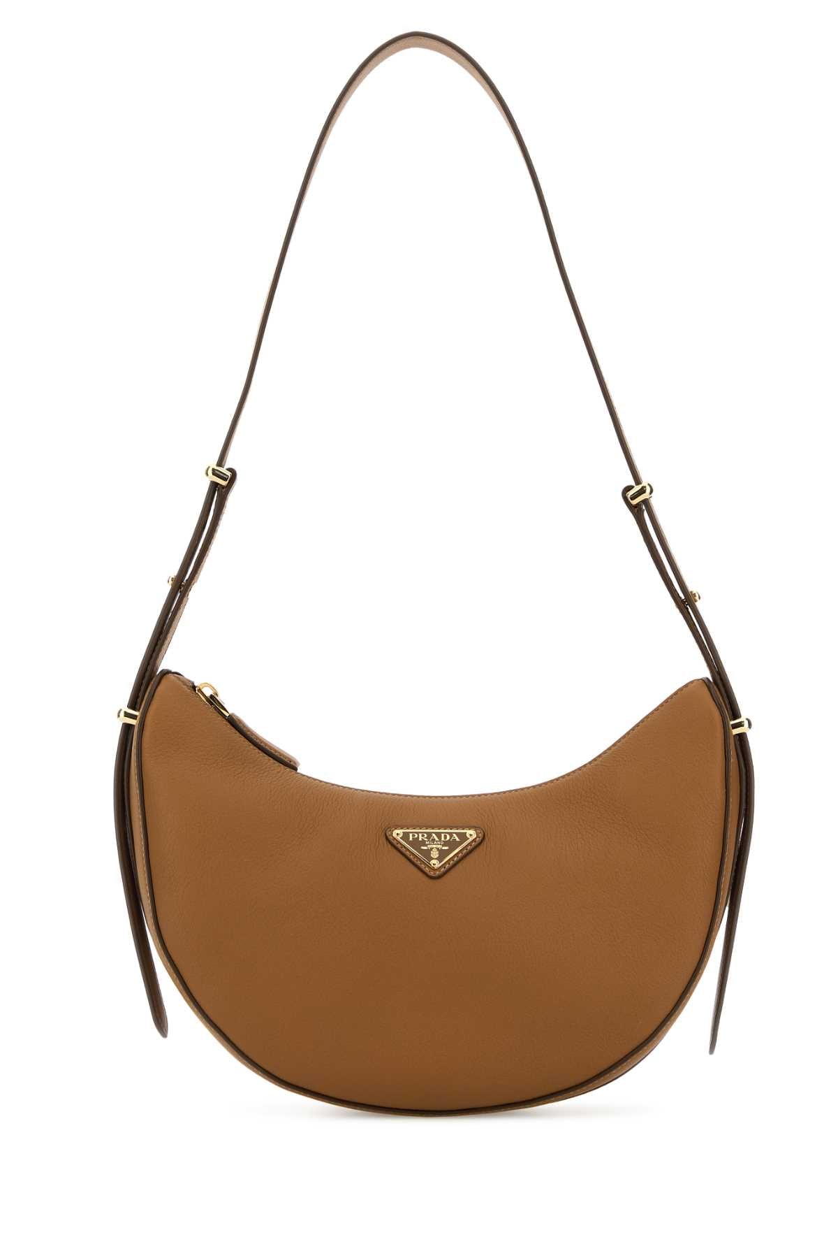 Prada Women Camel Leather Shoulder Bag