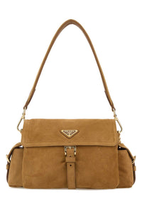 Prada Women Camel Suede Shoulder Bag