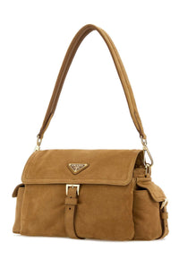 Prada Women Camel Suede Shoulder Bag