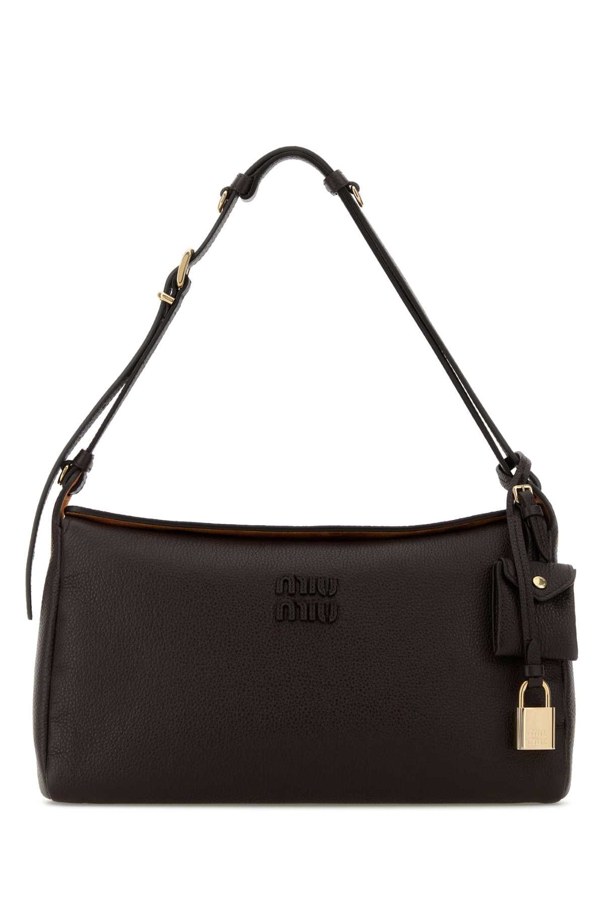 Miu Miu Women Dark Brown Leather Crossbody Bag