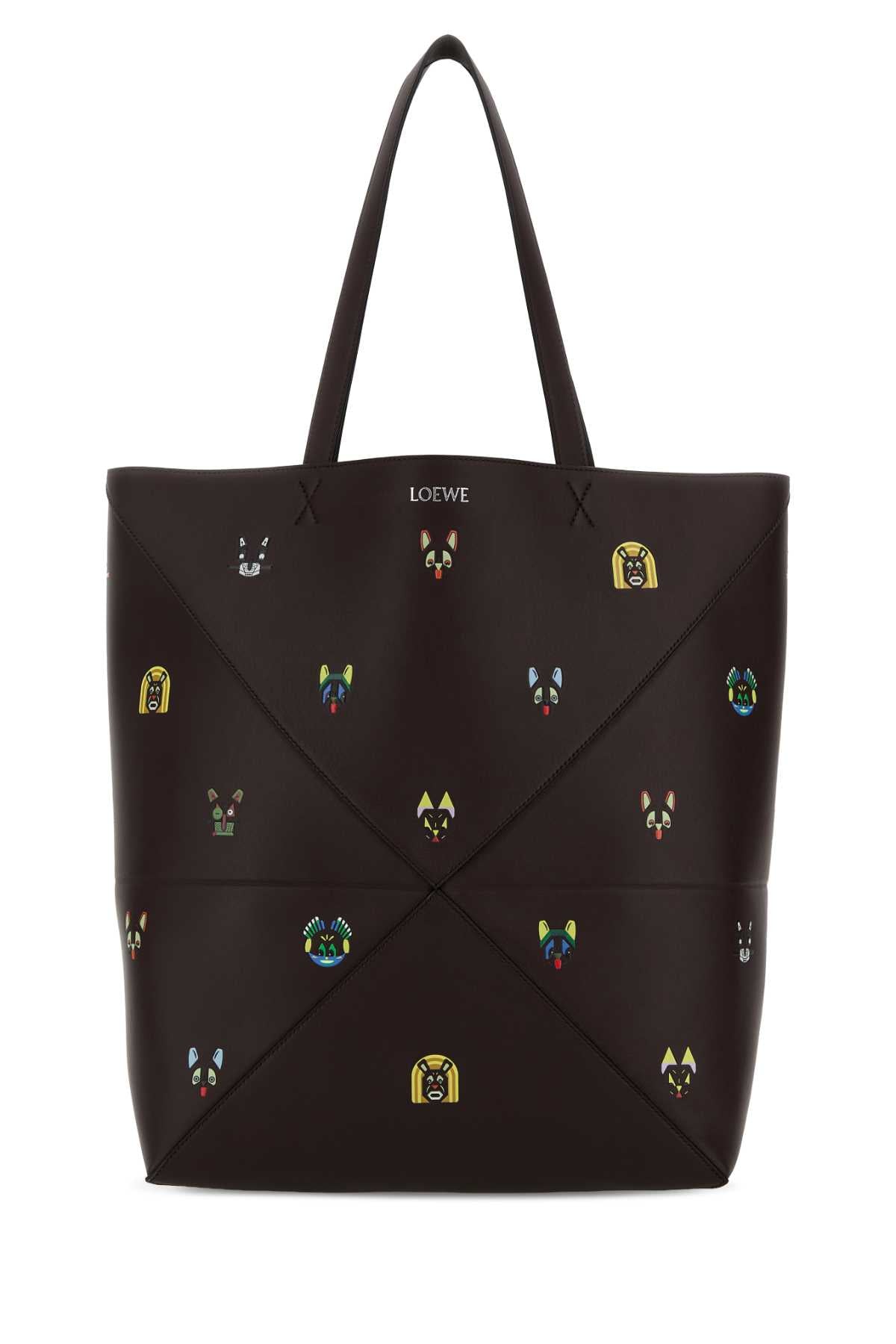 Loewe Men Chocolate Leather Puzzle Fold Large Shopping Bag