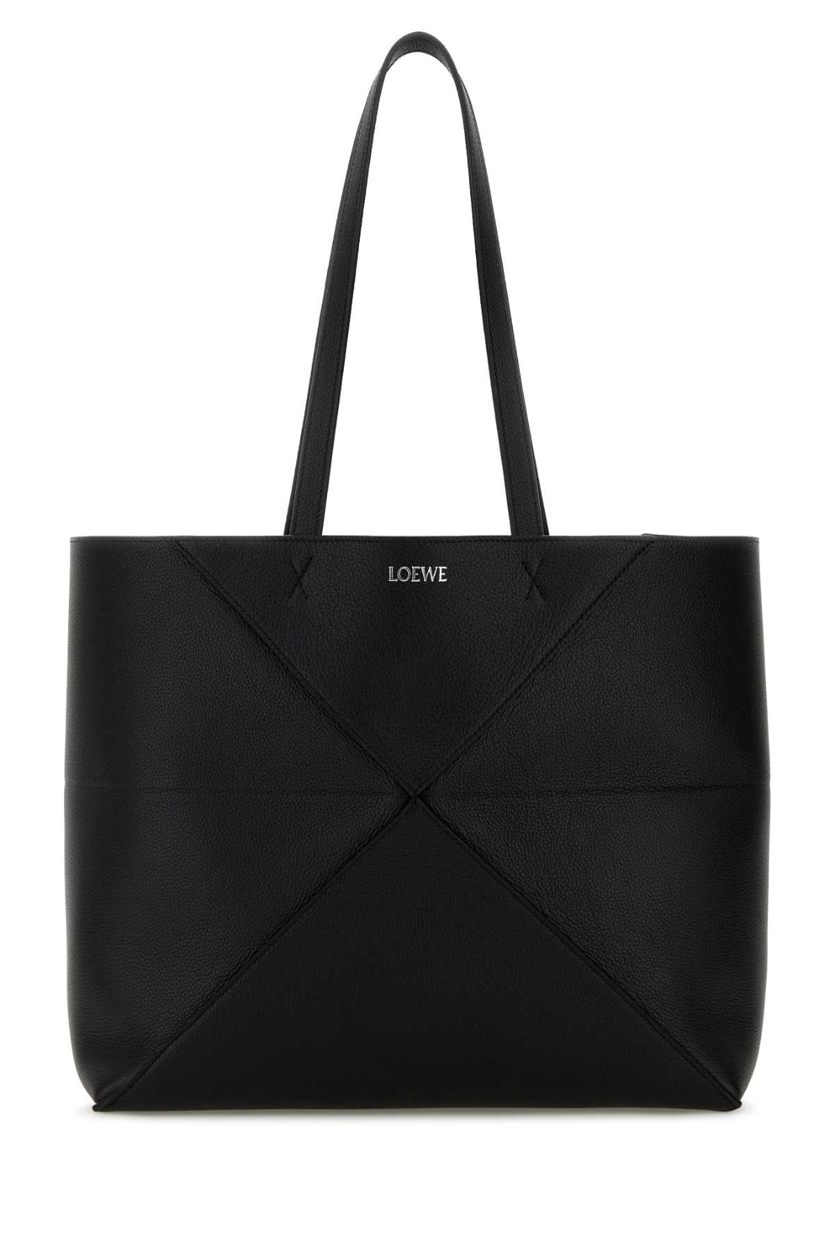 LOEWE Loewe Women Black Leather Medium Puzzle Fold Shopping Bag