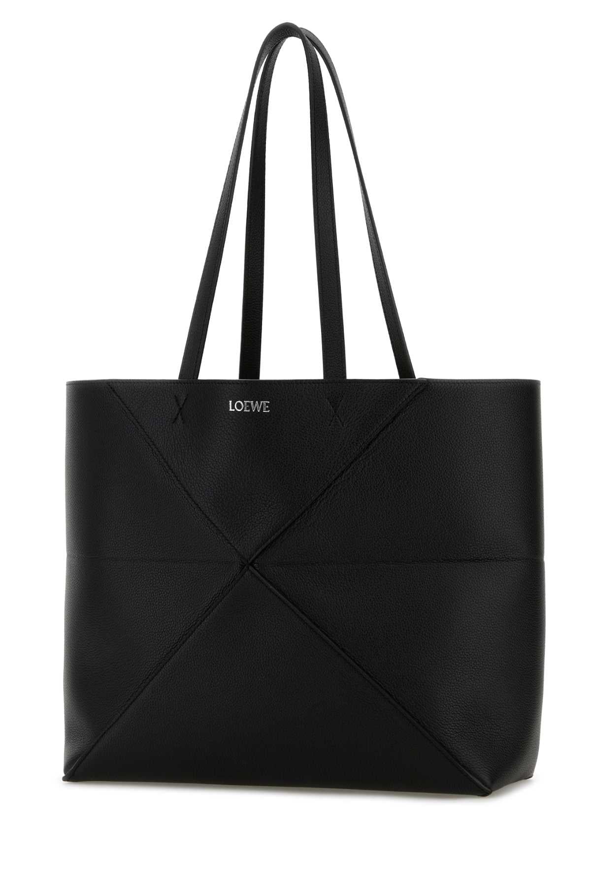 LOEWE Loewe Women Black Leather Medium Puzzle Fold Shopping Bag