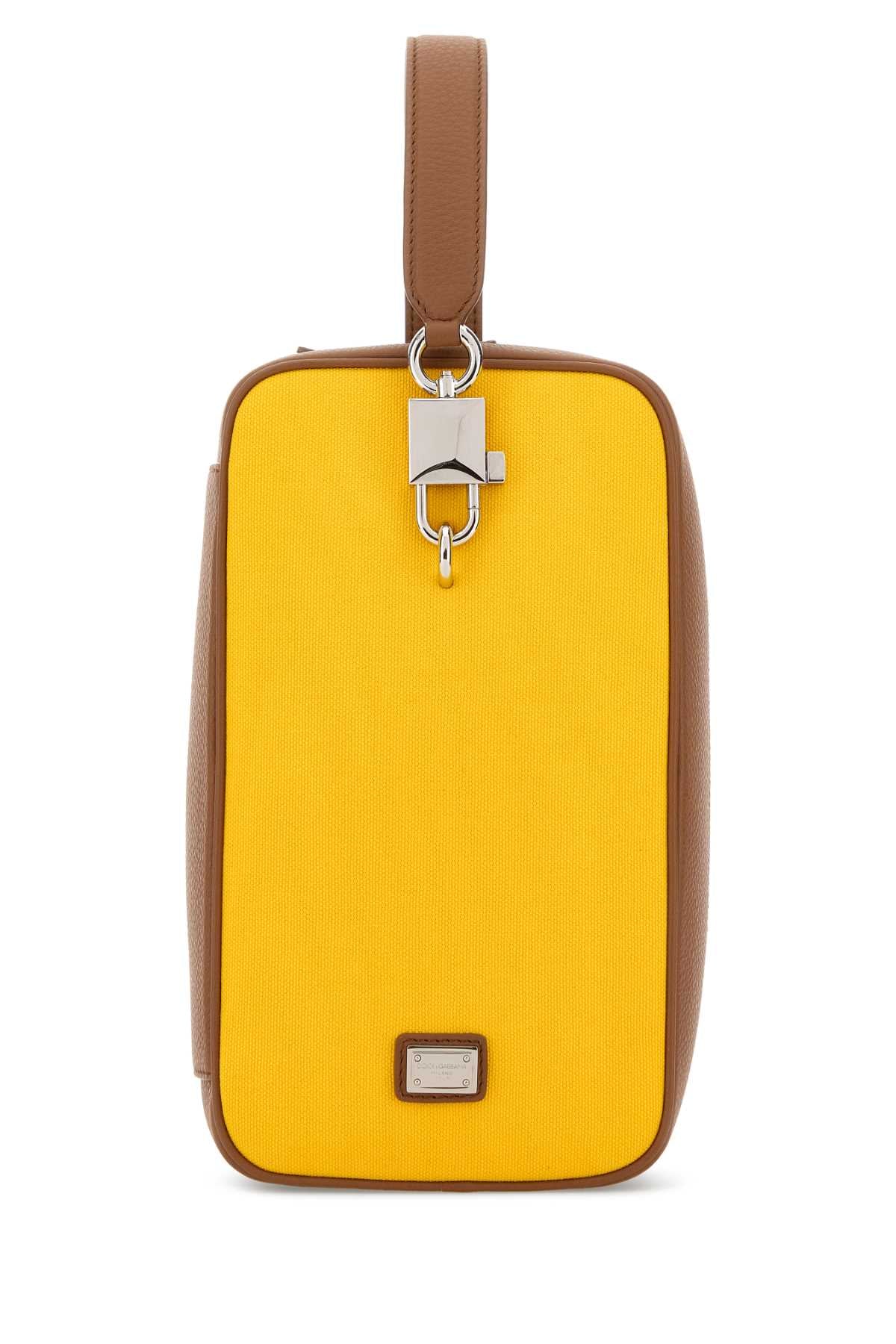 DOLCE & GABBANA Dolce & Gabbana Men Two-Tone Leather And Canvas Lock Handbag