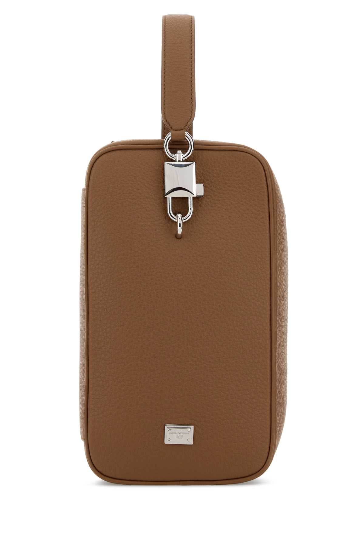 DOLCE & GABBANA Dolce & Gabbana Men Camel Leather Lock Handbag