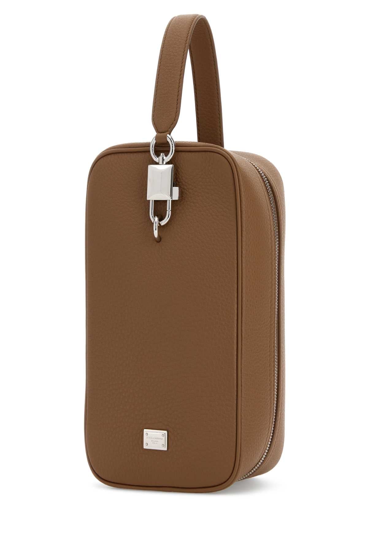 DOLCE & GABBANA Dolce & Gabbana Men Camel Leather Lock Handbag