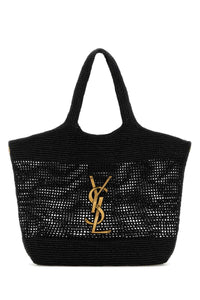 SAINT LAURENT Saint Laurent Women Black Raffia Icare Shopping Bag