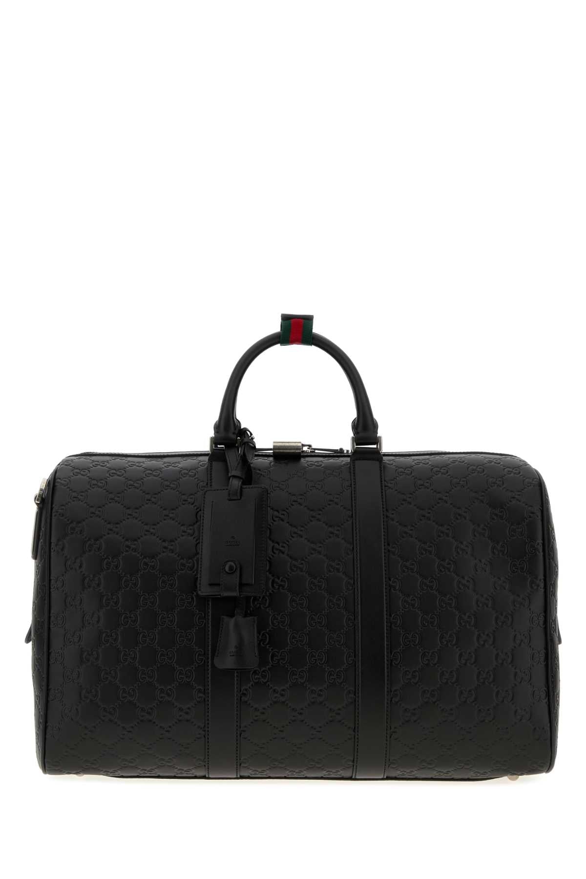 Gucci Men Black Leather Emblem Travel Bag