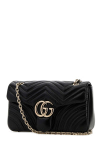 Gucci Women Black Nappa Leather Medium Gg Marmont Shoulder Bag