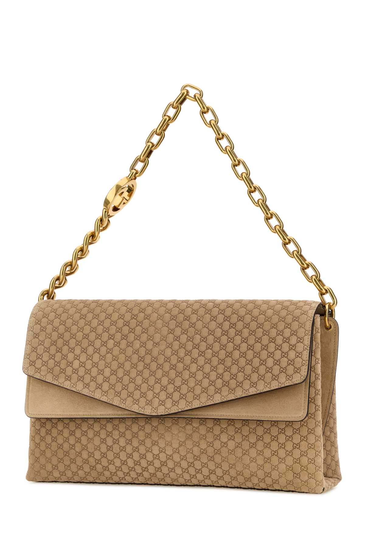 Gucci Women Beige Suede Large Shoulder Bag