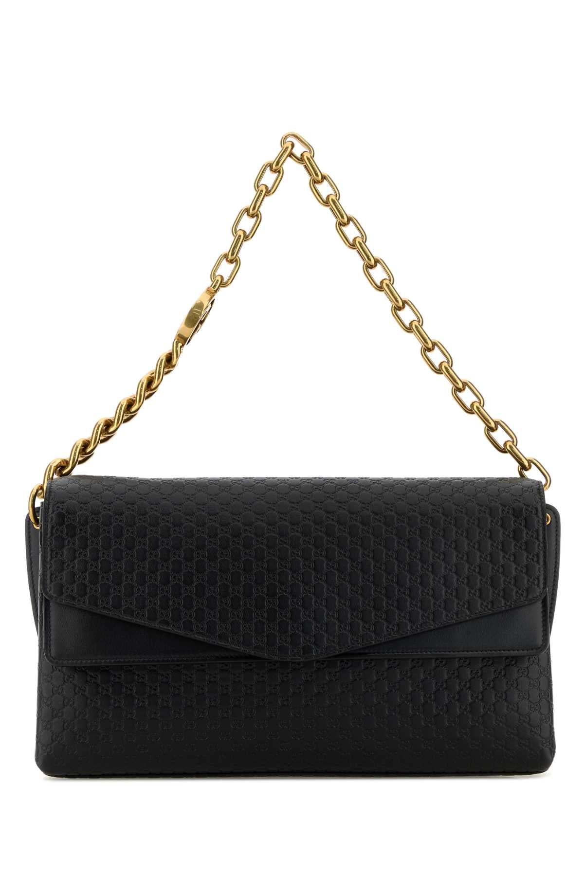 Gucci Women Black Leather Large Shoulder Bag
