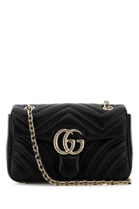 Gucci Women Black Nappa Leather Small Gg Marmont Shoulder Bag