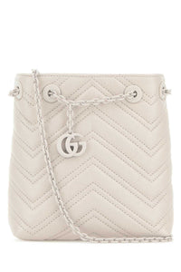 Gucci Women Ivory Leather Micro Gg Marmont Bucket Bag