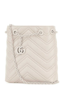 Gucci Women Ivory Leather Micro Gg Marmont Bucket Bag
