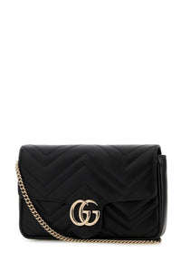 Gucci Women Black Leather Small Gg Marmont Shoulder Bag