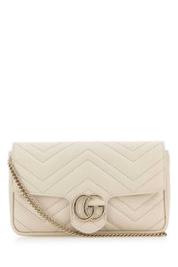 Gucci Women Ivory Leather Small Gg Marmont Shoulder Bag