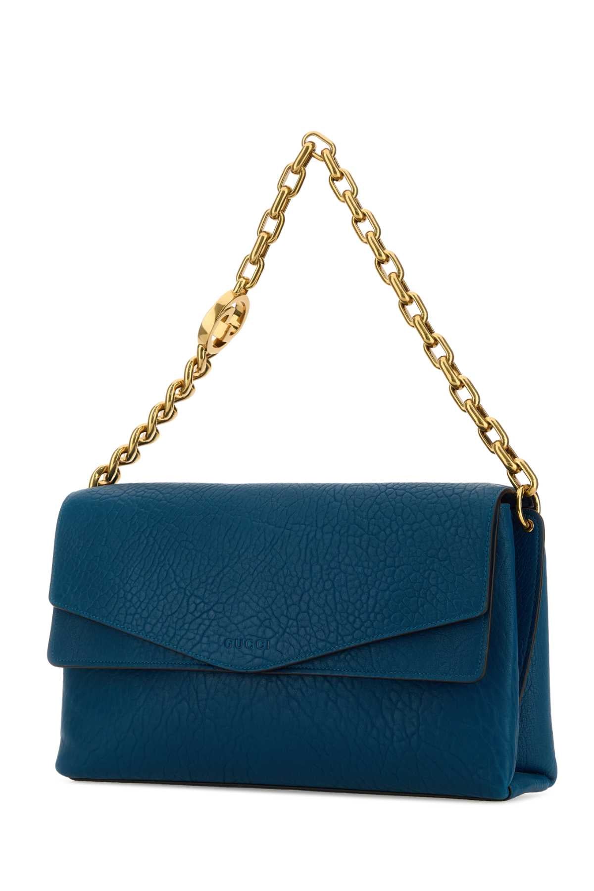 Gucci Women Teal Green Leather Large Shoulder Bag