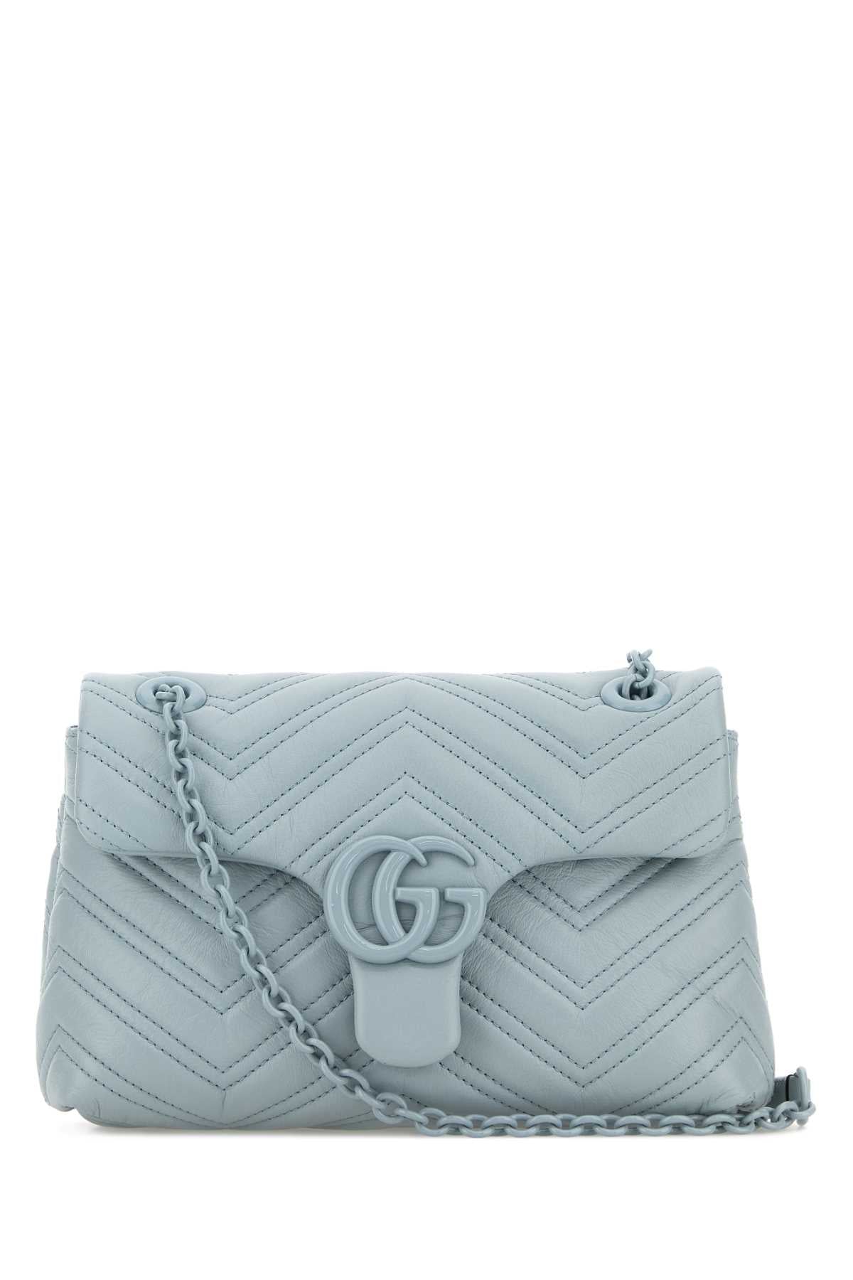 Gucci Women Light Blue Nappa Leather Small Gg Marmont Shoulder Bag