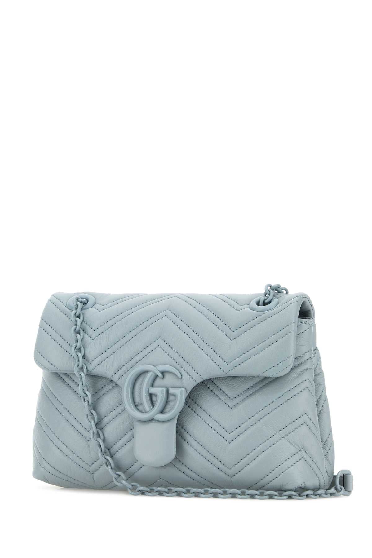 Gucci Women Light Blue Nappa Leather Small Gg Marmont Shoulder Bag